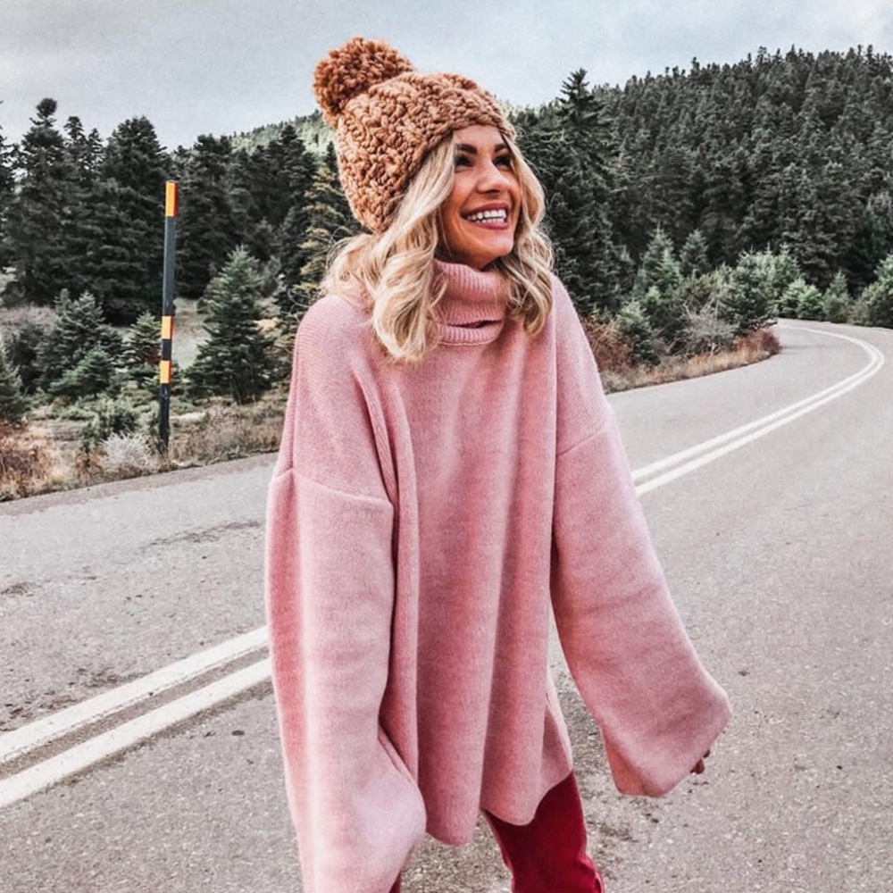 Brown Snowball Pom Pom Large Cable Knit Beanie